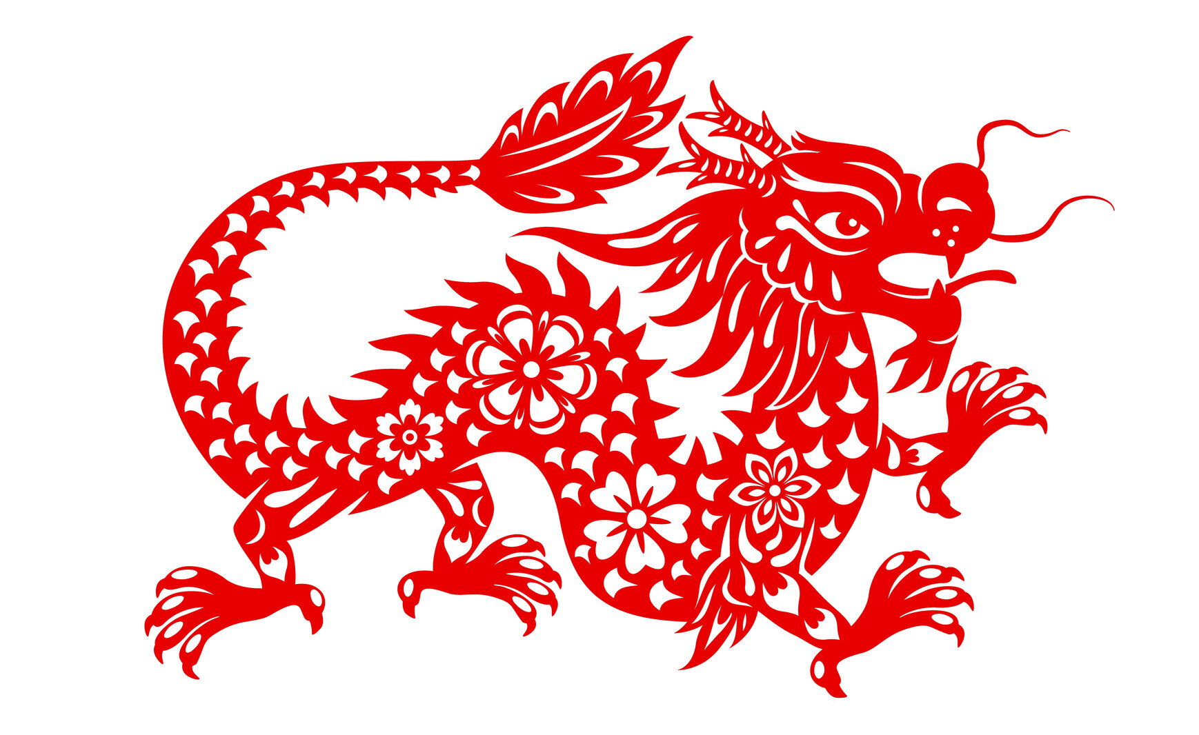 Chinese lunar new year dragon, zodiac sign and vector oriental holidays symbol. Red dragon in paper cut art for Chinese New Year festival, greeting card or lunar horoscope calendar